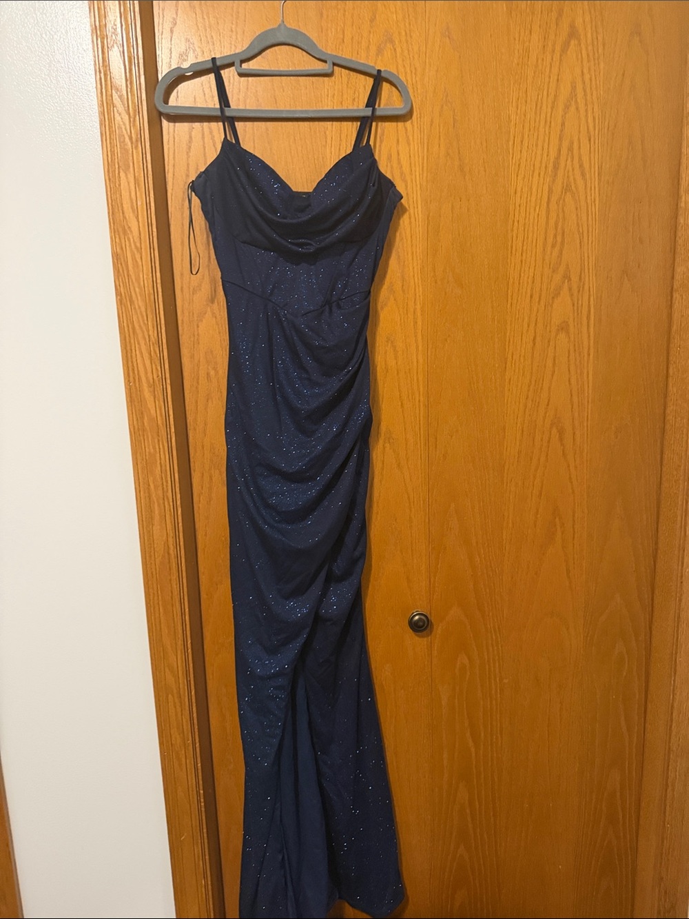Windsor Navy Sparkle Draped Cowl Maxi Dress
